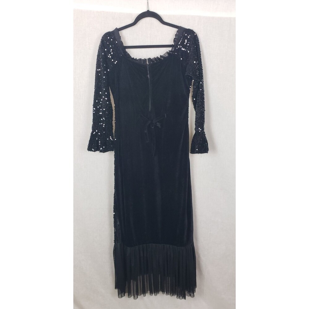 Aarika Velvet Dress L Black Sequined Mesh  Peplum Hem Holiday Christmas New Year - Picture 2 of 9